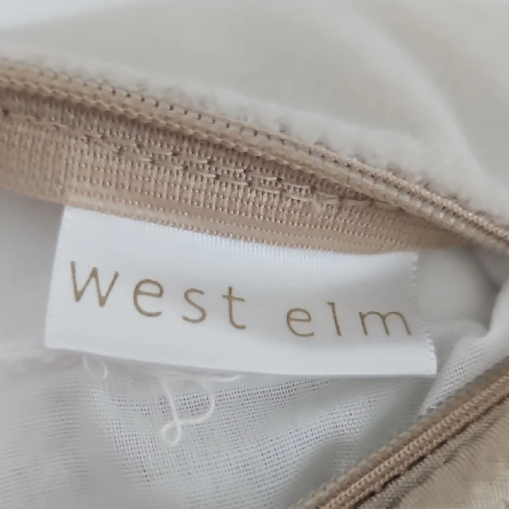 West Elm Tan Linen Style Textured Weave Piped Edge Washable Accent Pillow